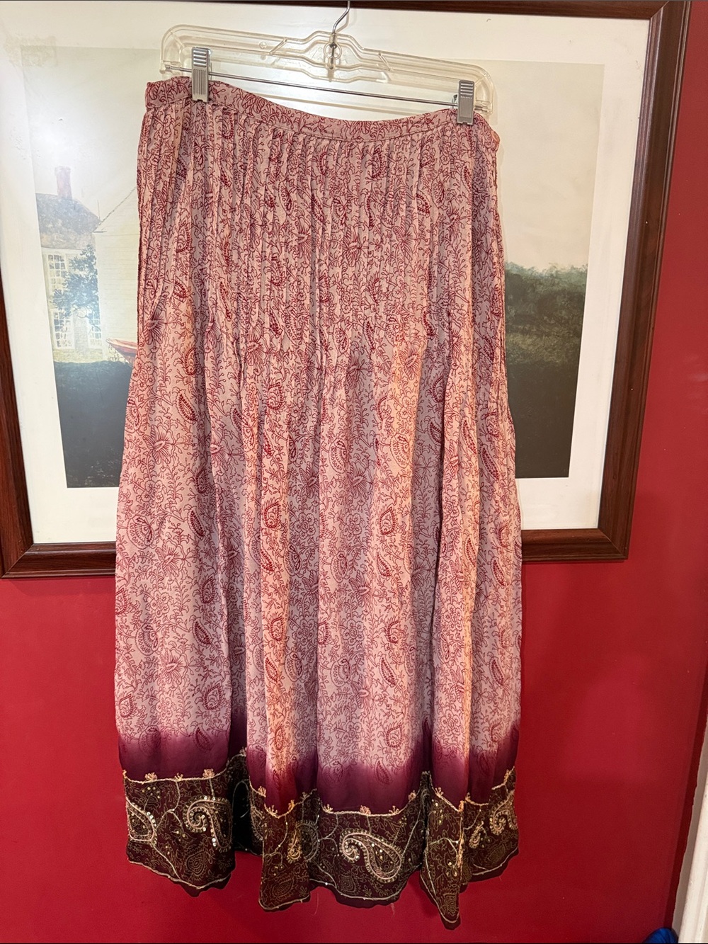 Soft Surroundings Red Floral Maxi Skirt with Embroidered Hem size TXL